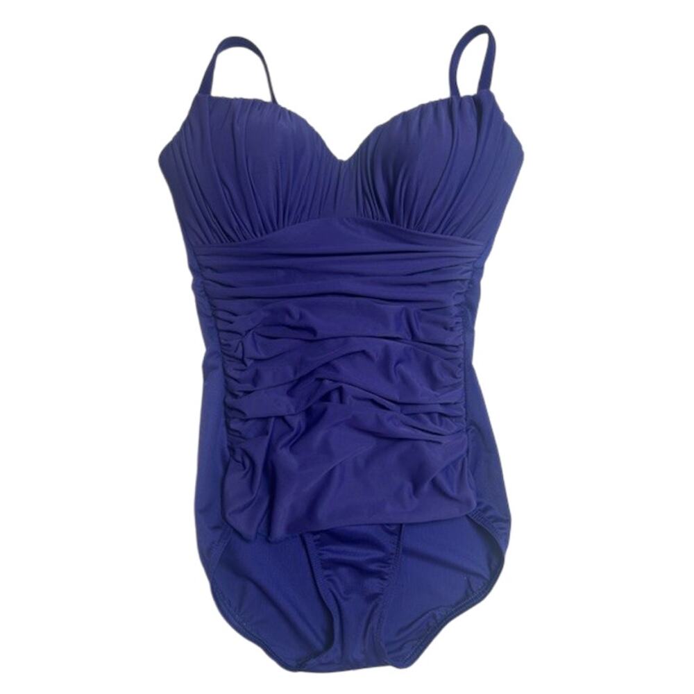Miraclesuit Rialto Ruched Electric Blue Tummy Control One Piece Swimsuit Size 6 - Picture 3 of 6